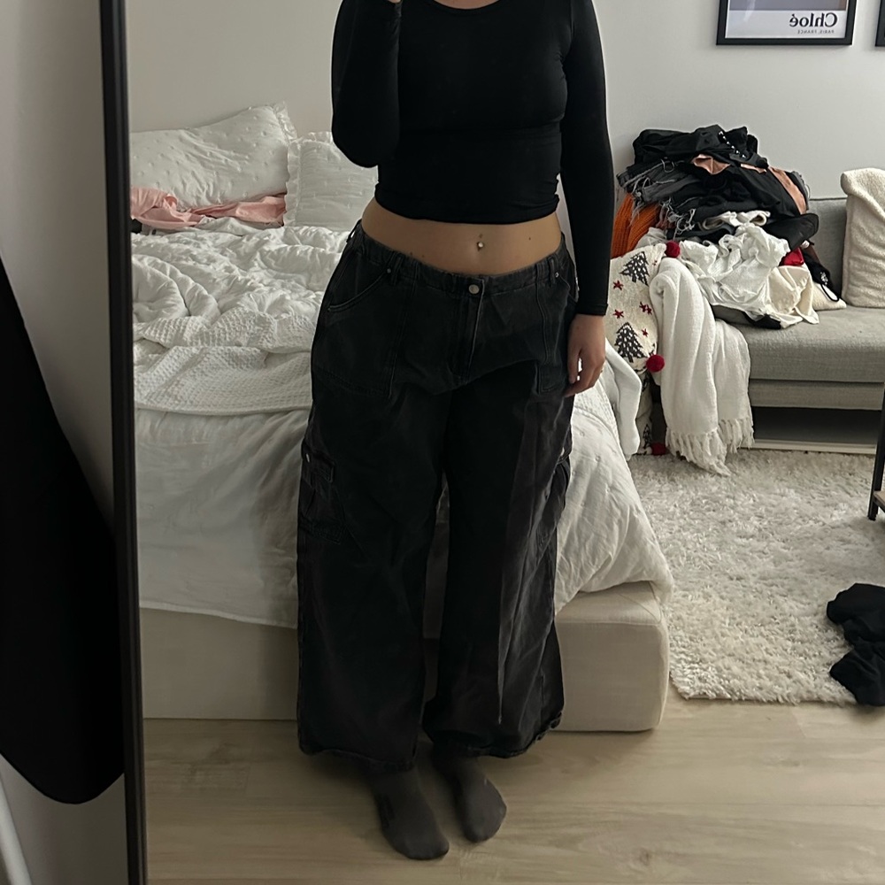 Princess Polly Black Wide Leg Cargo Jeans
